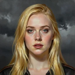 professional painting of Elle Fanning in Fallout 3 in the style of Henri-Edmond Cross, head and shoulders portrait, symmetrical facial features, smooth, sharp focus, illustration, intricate, stormy weather, extremely detailed masterpiece,