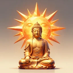 a blazing geometric sun above a techno buddha, detailed, 4 k, warm colours, by stanley donwood and philippe druillet,