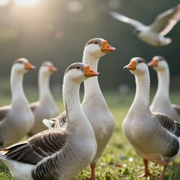 geese dreaming of a place where love conquers all, 8 k, ultra realistic, lens flare, atmosphere, glow, detailed, intricate, full of colour, cinematic lighting, trending on artstation, 4 k, hyperrealistic, focused, extreme details, unreal engine 5, cinematic, masterpiece