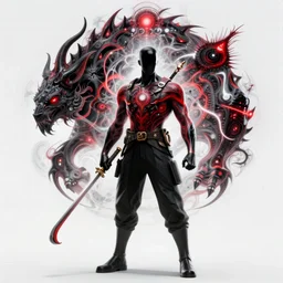 a lone warrior achieving symbiosis with his inner evil alter ego 2022 abyssal  resonance black glowing red and white fractal insanity inner hyperbeast by Brock Hofer digital art, central composition, lone warrior standing in the center on fire, ArtStation  GTA cover comics style  by James Gurney and beeple   global illumination Volume lighting Pixar and Disney tone mapping