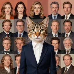 a cat in a suit, looking at the viewer, in the style of Lilia Alvarado, Sophie Anderson, Mark Arian, Bob Byerley, Charlie Bowater, Mark Brooks, Steve Henderson, Justin Gerard, Arthur Hughes, Edward Robert Hughes, Mark Keathley, Victor Nizovtsev, Carlos Shwabe, Ross Tran, WLOP