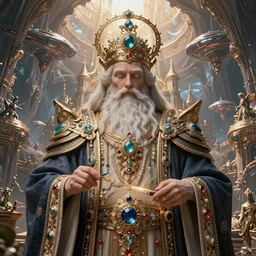 symetrical highly detailed ornate with jewels and precious metals majestic, sandman kingdom, close up in the bg entrance castle kingdom of dreams, space ships, futuristic, land of advanced races, giants, hollow earth, hiperrealistc, global illumination, radiant light, detailed and intricate environment. art by oleg oprisco, 8 k
