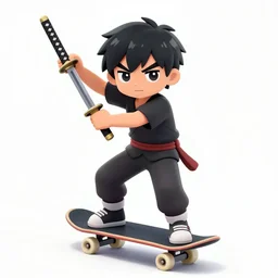 skater character with katana in hands, cartoon stylised proportions by hiroyuki imaishi gainax studio trigger and yoh yoshinari animation art