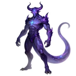 a fantasy muscular Bright cosmic void ghost demon with two heads and a long tail character design sheet, trending on artstation