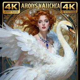 hyperrealistic portrait of a woman as amber heard as the winter witch wearing white swan dress long feathers and sapphire jewellery by jeremy mann and alphonse mucha, fantasy art, photo realistic, dynamic lighting, artstation, poster, volumetric lighting, very detailed faces, 4 k, award winning