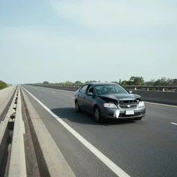 run down car on a freeway bridge  realistic, scenic, photography