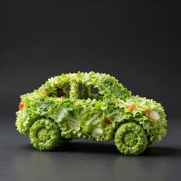 car made of salad, studio light, dark background, 3 5 mm photography