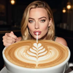 a photo of margot robbie latte art, highly detailed