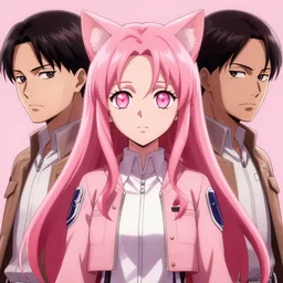 symmetrical matte high quality anime avatar portrait of pink cat girl in the style of attack on titan, by alice oseman, michael whelan and anato finnstark. trending artstation.