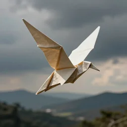 origami bird flying, digital art, artstation