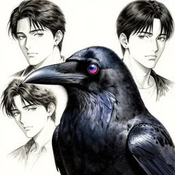 portrait of a raven, by takehiko inoue and kim jung gi and hiroya oku, masterpiece ink illustration, realistic face and anatomy