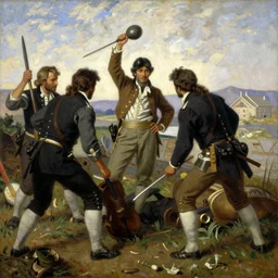 native americans decapitating colonists, impressionist painting