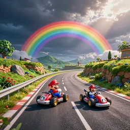 Mario kart rainbow road, hyper realistic