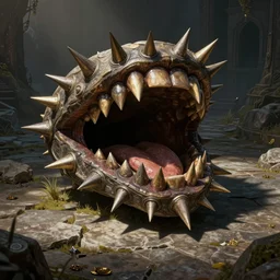 spiked mouth in stone floor, dnd fantasy digital art, high detail, realistic