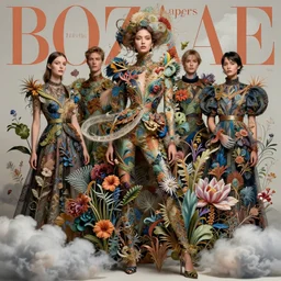 pretty model with botanical and clouds : : by martine johanna and simon stalenhag and chie yoshii and casey weldon and wlop : : ornate, dynamic, particulate, rich colors, intricate, elegant, highly detailed, vogue, harper's bazaar art, fashion magazine, smooth, sharp focus, 8 k, octane render