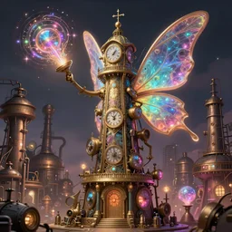 ultra realistic illustration of steampunk magical fairy, clocktower, industrial, factory, magic spells, lenses, colorful lights, intricate, elegant, highly detailed, digital painting, artstation, concept art, smooth, sharp focus, illustration, art by artgerm and greg rutkowski and alphonse mucha
