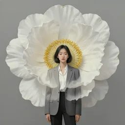giant flower head, woman in suit, surreal, detailed, minimalist, digital painting, artstation, hsiao - ron cheng
