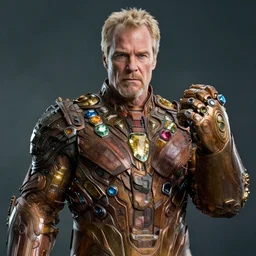 a still on john constantine wearing the infinity gauntlet with the infinity stones, award winning photo, unreal engine, highly detailed features