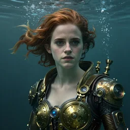 underwater steampunk portrait of emma watson, hyper detailed, digital art, cinematic lighting, studio quality, smooth render, unreal engine 5, octane rendered, art style by klimt and nixeu and ian sprigger and wlop and krenz cushart.