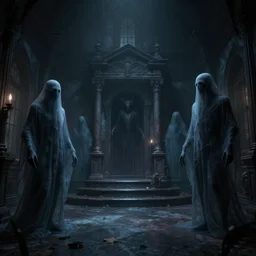 eldritch demon ghosts in a room of a haunted house. realistic, cinematic lighting, octane tender, dark - art