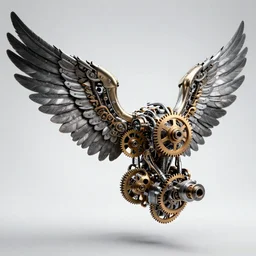 hd professional photograph of mechanical angel wing powered by gears and pistons