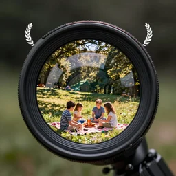 first picture with Ant-view lens - a new camera lens that captures perspective of an ant - a family at a picnic