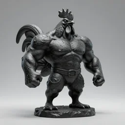 a portrait of powerful muscular rooster statue in shape of creative man, black rock statue material, studio light, hasselblad photo, 8 k resolution, octane render, character design, digital art