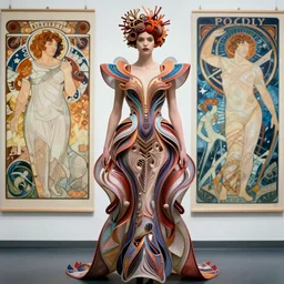 queen of magma by iris van herpen, alphonse mucha!, zdzisław beksinski!, raymond swanland. highly detailed!, hyper - real, beautiful!