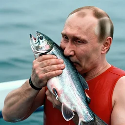 7 0 s movie still of putin in speedo, slapping a salmon in the face, focus on face. cinestill 8 0 0 t _ 3 5 mm eastmancolor, heavy grain, high quality, high detail