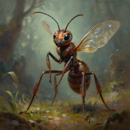 A painting of an anthropomorphic ant queen standing on her hind legs formian pathfinder,  digital art 4k unsettling ,  Wayne Barlowe Pierre Pellegrini Greg Rutkowski