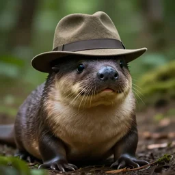 detailed photograph of a platypus wearin ga fedora in a forest, national geographic, realistic, cinematic lighting, 8 k, cute, adorable, fedora