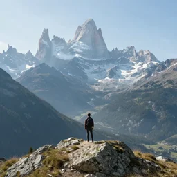 beguiling epic stunning beautiful insanely detailed landscape matte painting of the man in the mountains designed by michal karcz, by cyril rolando and asher durand and natalie shau, whimsical, intricate