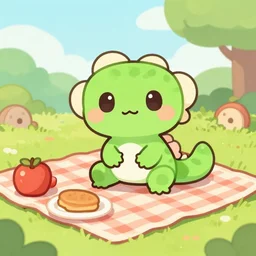 cute chibi gecko picnic