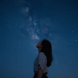 a girl looking up at the starry night sky, trending on artatation