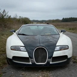 an abandoned derelict dirty bugatti veyron