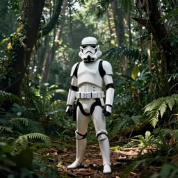 a scout trooper, in the jungle, star wars, film still, panavision panaflex