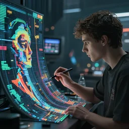 cinematic shot epic cyberspace, hyper realistic, mood lighting, fantasy, detailed human creators painting pixels, highly detailed, super realistic, perfect lighting pixel sorting, style sheet