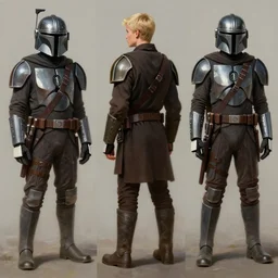 a young blonde male jedi with short hair standing still, over the shoulder shot, ots shot, third-person shot, full-length, head-to-toe, full body photography, extremely long shot, long shot, concept art by Doug Chiang cinematic, realistic painting, high definition, concept art, the Mandalorian concept art style