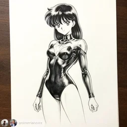 beautiful aesthetic inspirational masterful professional ink pen liner sketch of a 1 9 9 0 s anime manga japanese girl posing in latex leotard, marvel style, concept art, fine details, trending on artstation, high quality paper, instagram photo. art university academy work, gnomon, calarts