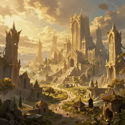 The fall of the mythical ancient city of the elves., hyperdetailed, artstation, cgsociety, golden hour 8k