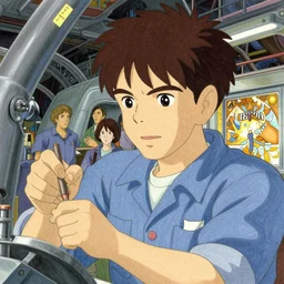 a mechanic working in a busy starship hanger, finely illustrated face, highly detailed, colored pencil, studio ghibli, tankobon, in the style of ilya kuvshinov and krenz cushart and william - adolphe bouguereau and alphonse mucha