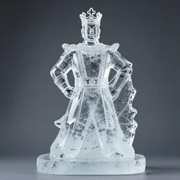 a professional studio photography of a glossy shiny crystal clear chiseled ice - sculpture of a king