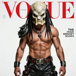 the predator. pose. studio photo. vogue magazine cover with text. highly detailed