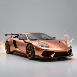 sport automotive with copper paint, unreal engine render. flames, lightning, cinematic lighting, smokes. peder balke, john watkiss, and paul gustav fischer.