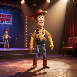 a scene from Rocky Horror Picture Show in the style of Toy Story,