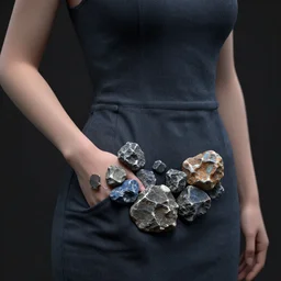 award - winning digital art hyperrealistic woman with radioactive rocks in her pocket