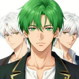 bishonen male green haired prince! scrawny white haired elf! pierre joubert, french comic art, semi - realistic anime, portrait, beautiful face, symmetrical face, trending on pixiv, detailed, clean lines, sharp lines, crisp lines, award winning illustration, masterpiece, 4 k
