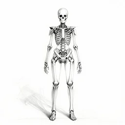 a wide shot, full body rendering of a skeleton with a beautiful woman's face, the body has some angular futuristic armor attached to it, sketch, by katsuya terada, manga style, ink, black and white, concept art, featured on artstation, lineart, clean, crisp, bold, black outlines, cinematic, no noise,