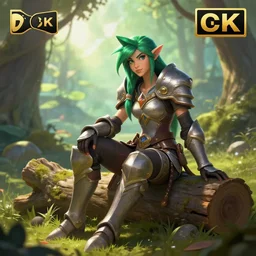 fantasy art anthro soraka league of legends forest log sitting medieval armour bright landscape depth of field hyperrealism 4 k trending furaffinity award winning photo still