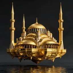 mosque floating spaceship by louis kahn, golds fantasy world